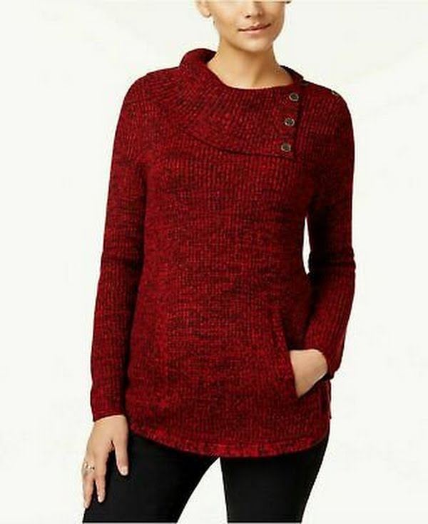 Style &amp; Co. Womens Marled Envelope Neck Pullover Sweater
