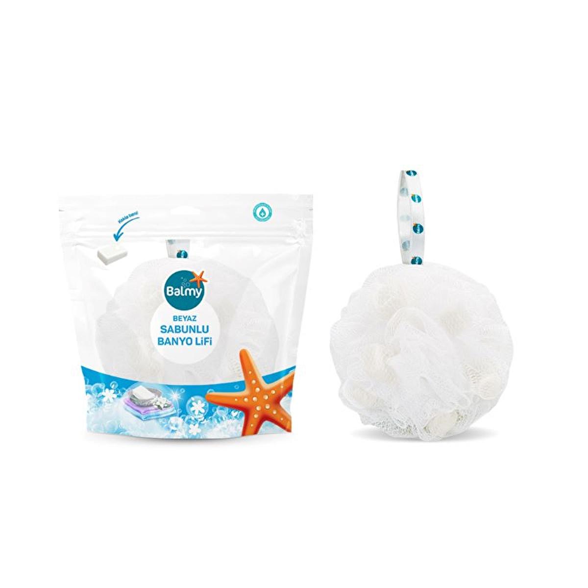 Balmy White Soap-Infused Bath Loofah - Dermatologically Tested, Luxurious Bathing Experience