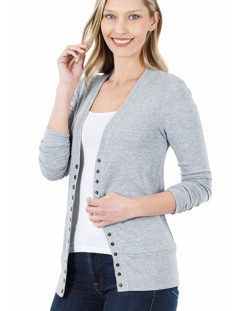 Snap Cardigan Full Sleeve - Heather Grey