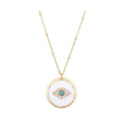 Unwritten Gold Flash-Plated Cubic Zirconia Enamel Evil Eye Coin Pendant Necklace