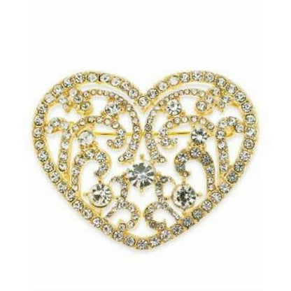 Holiday Lane Gold-Tone Crystal Filigree Heart Pin