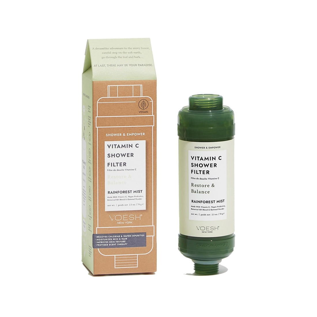 Voesh New York Vitamin C Shower Filter - Enhances Skin &amp; Hair Health, Eco-Friendly Rainforest Packaging