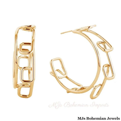 Hoop 14K Gold Medium Geo Wire Earrings for Women