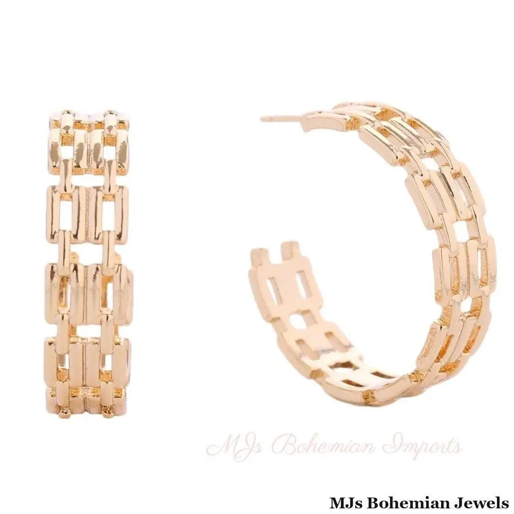 14K Gold Dipped Chain Link Hoop Earrings | Hypoallergenic Brass