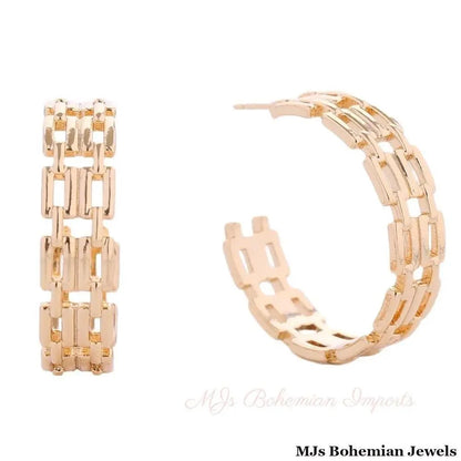 14K Gold Dipped Chain Link Hoop Earrings | Hypoallergenic Brass