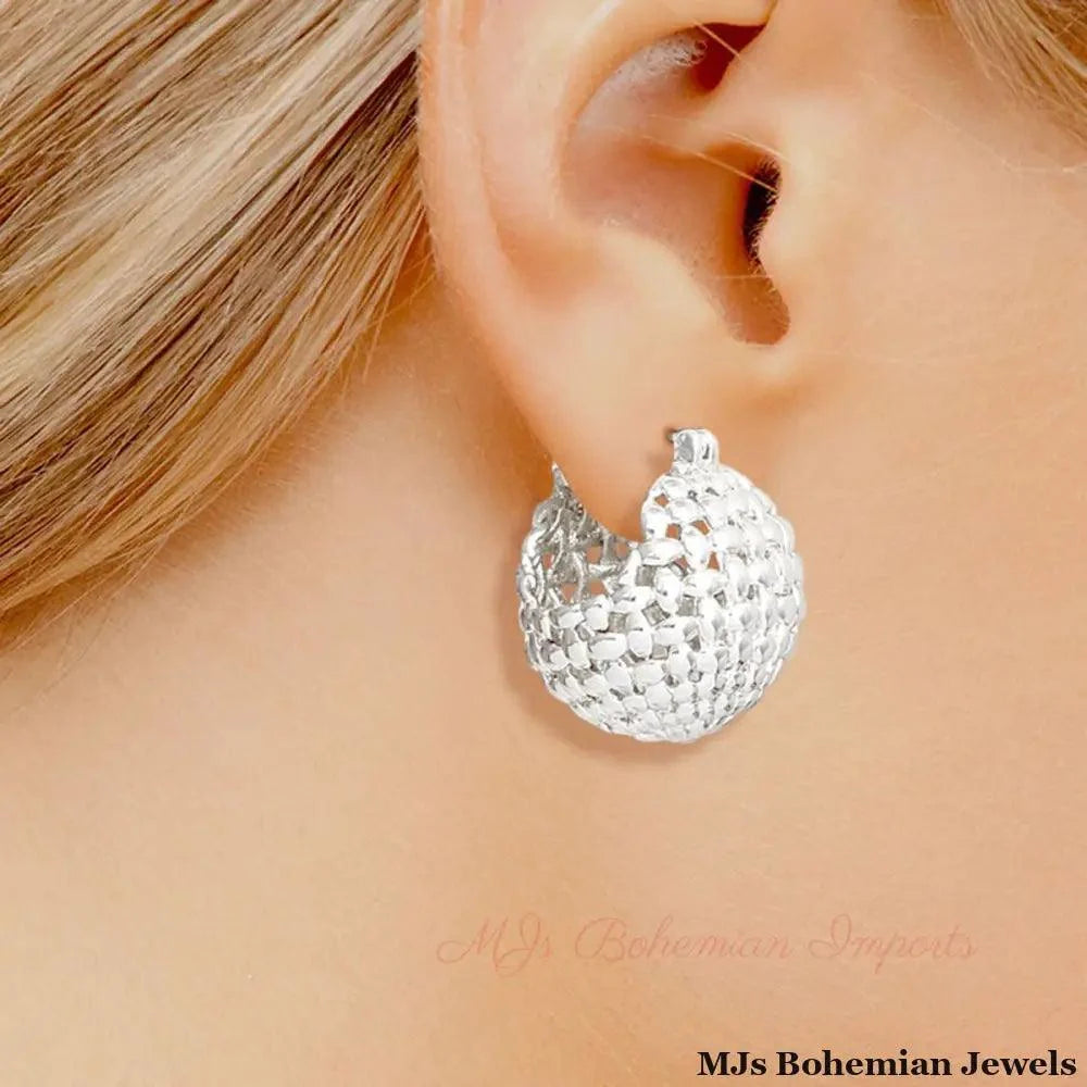 Hoop White Gold Small Basket Earrings for Women