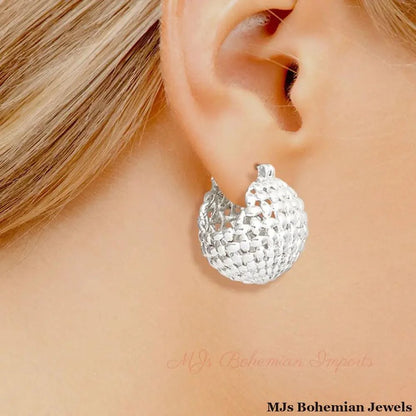 Hoop White Gold Small Basket Earrings for Women