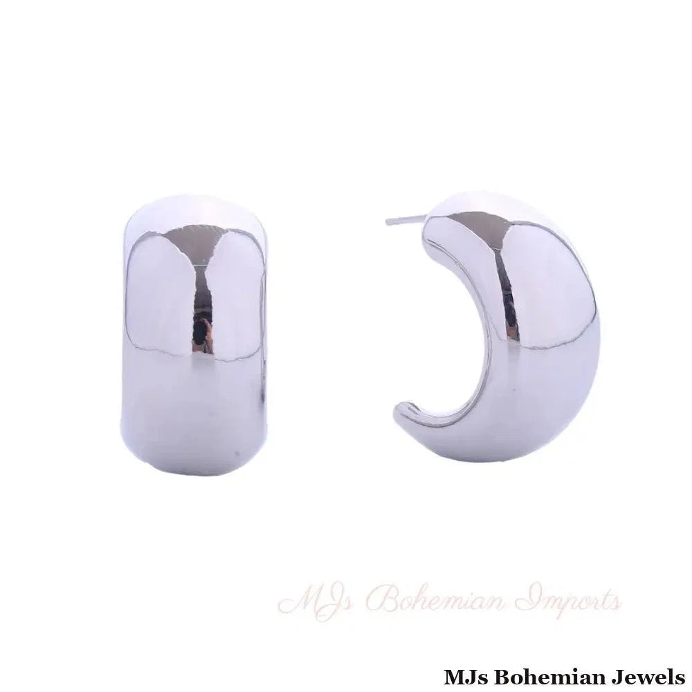 Hoop White Gold Small Moon Wide Earrings for Women