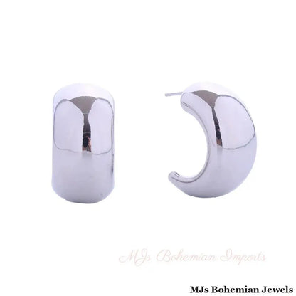 Hoop White Gold Small Moon Wide Earrings for Women