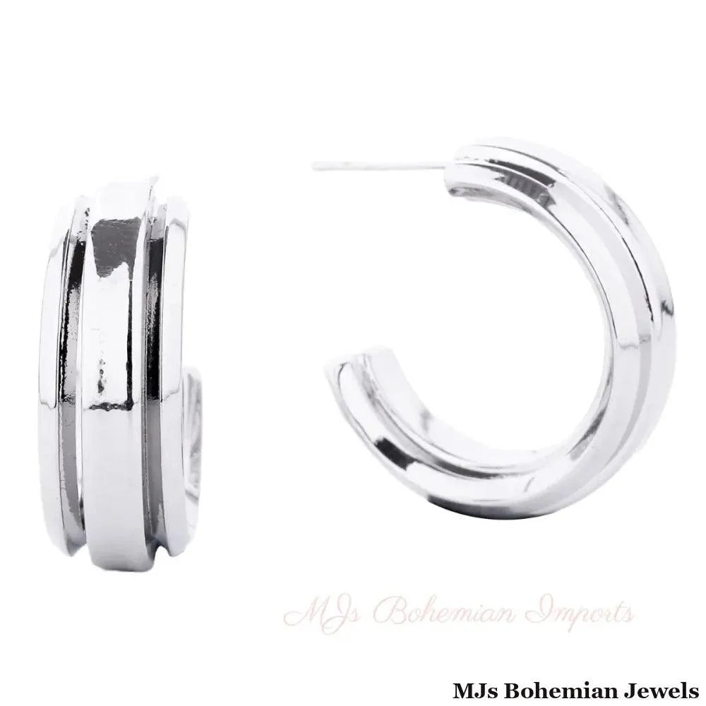 Hoop White Gold Small Solid Metal Earrings Women