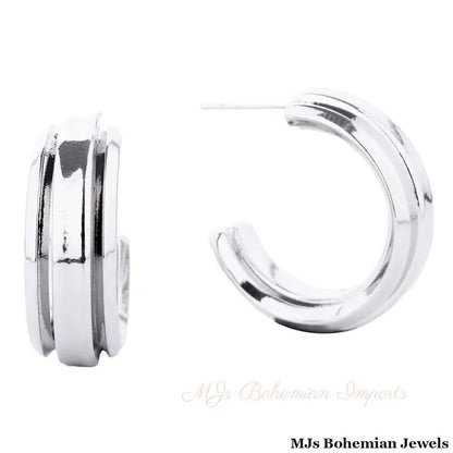 Hoop White Gold Small Solid Metal Earrings Women