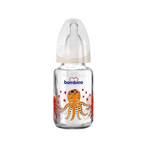 Bambino Glass Baby Bottle, 125ml, Slow Flow, Newborn - Cream Octopus Design