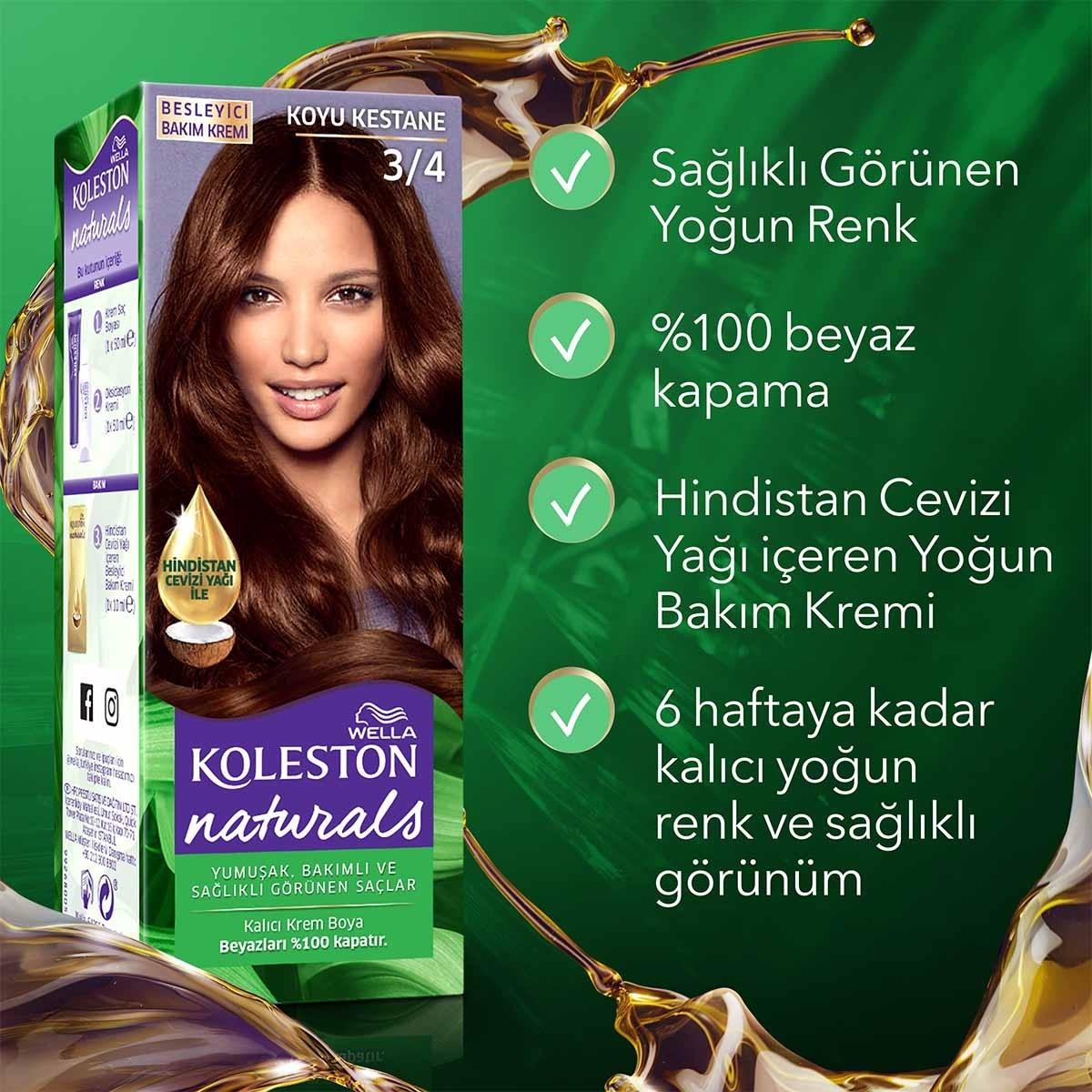 Wella Koleston Naturals Dark Brown Hair Dye - Perfect Gray Coverage &amp; Coconut Oil Nourishment for Intense Color