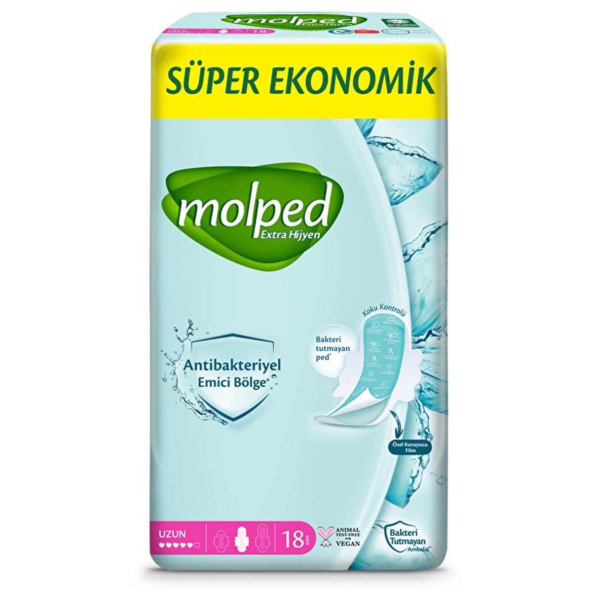 Molped: Extra Hygiene Antibacterial Long Sanitary Pads - Ultimate Odor Control &amp; Protection, Ultra Thin Feminine Hygiene Pads, 18 Count