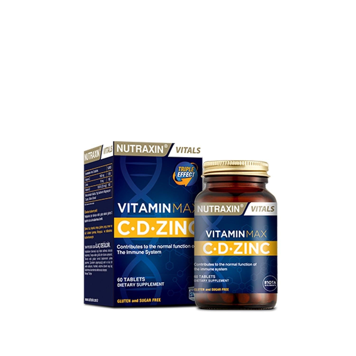 Nutraxin Vitamin Max C.D.Zinc 60 Tablets - Boosts Immune System with Vitamin C &amp; Zinc Dietary Supplement