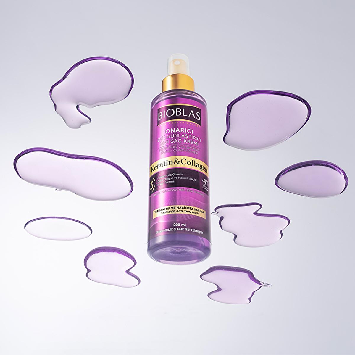 Bioblas Collagen &amp; Keratin Leave-In Hair Conditioner: Volumizing, Thickening &amp; Anti-Frizz for Fine Hair - Enhances Shine &amp; Prevents Hair Loss