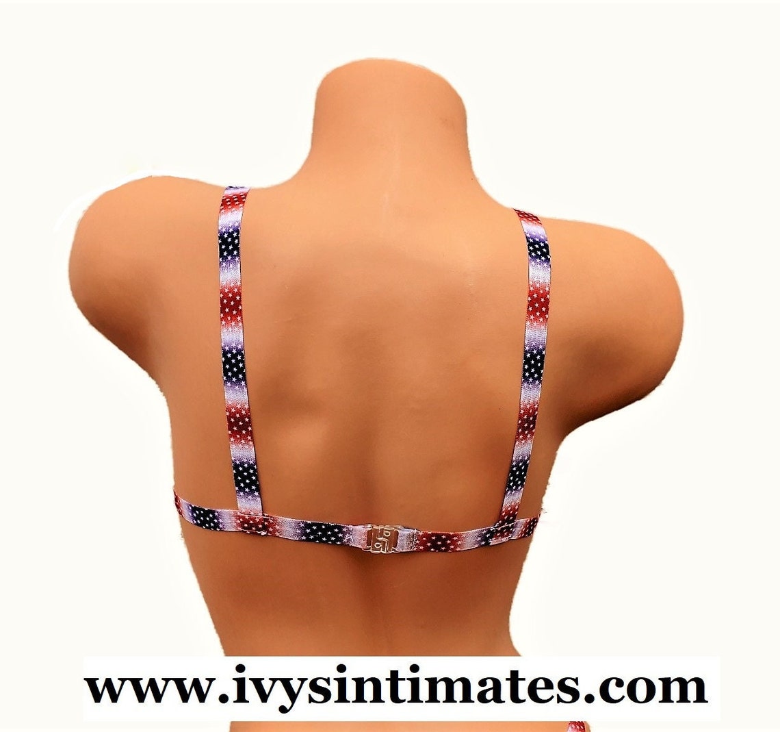 Red White And Blue American Flag Cupless Lingerie Bra With Cutout Chest Harness