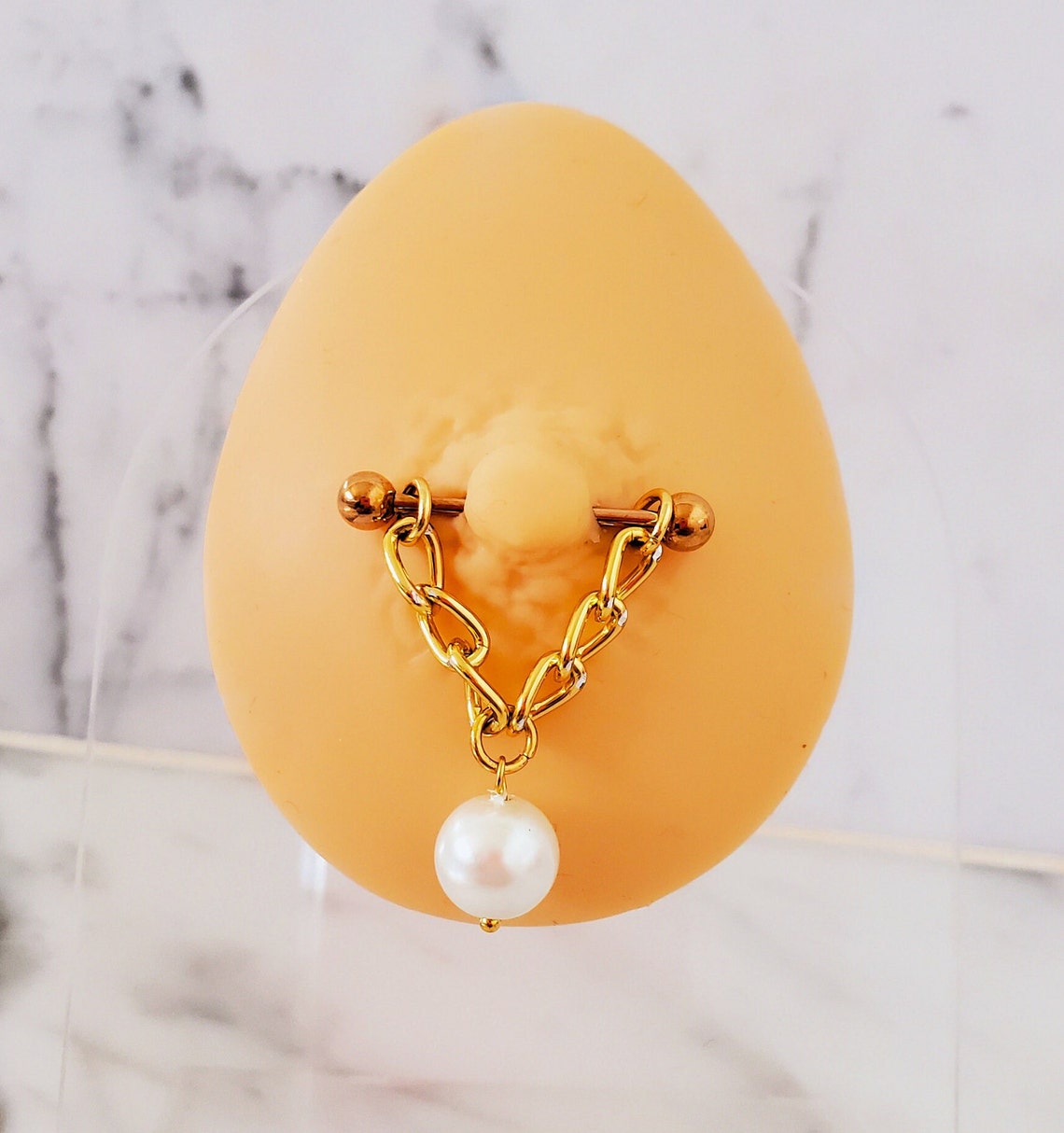 Stainless Steel 14G Gold Pearl Nipple Barbell Ring Jewelry