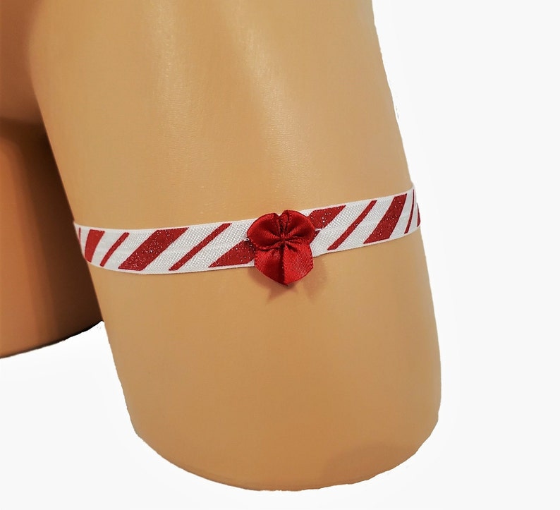 Candy Cane Glitter Christmas Lingerie Leg Garter With Red Bow
