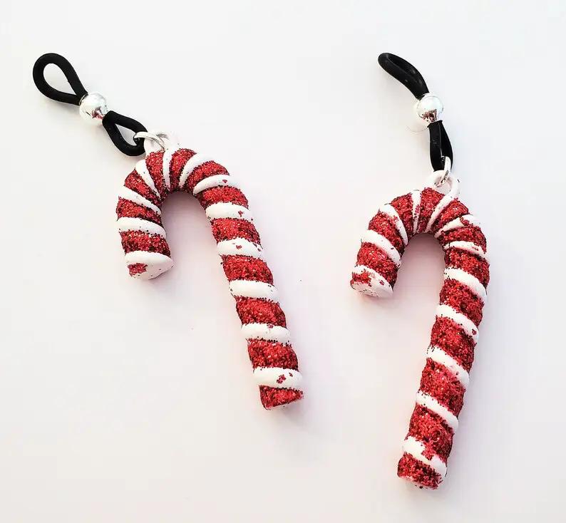 Candy Cane Fake Nipple Rings Sexy Christmas Jewelry Adjustable by Ivy&