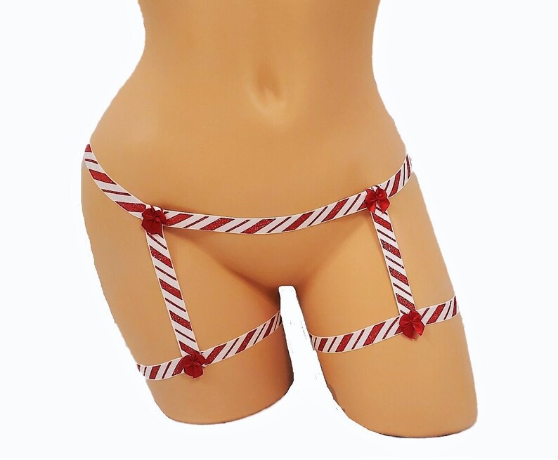Red Candy Cane Stripe Garter Belt With Red Bow