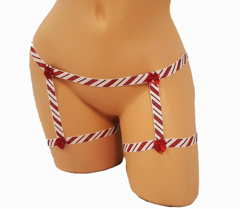 Red Candy Cane Stripe Garter Belt With Red Bow