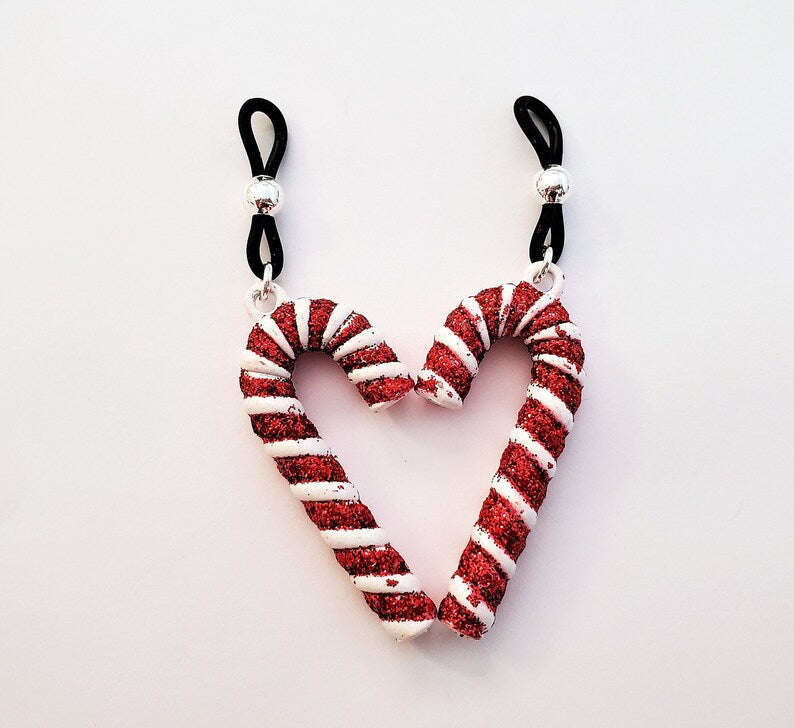 Candy Cane Fake Nipple Rings Sexy Christmas Jewelry Adjustable