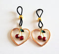 Gold Adjustable Non-Pierced Cherry Heart Nipple Ring Noose Set With Rhinestone And Silicone Loops