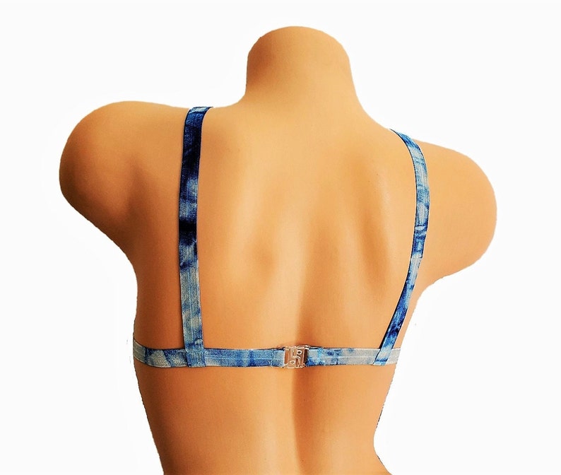 Blue Tie Dye Blueberry Swirl Open Cup Lingerie Bra With Bow Accents