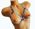 Blue Tie Dye Blueberry Swirl Open Cup Lingerie Bra With Bow Accents