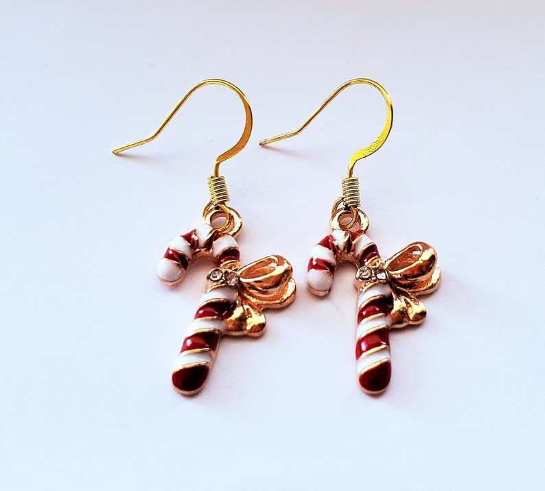 14k Gold Plated Candy Cane Drop Dangle Christmas Jewelry