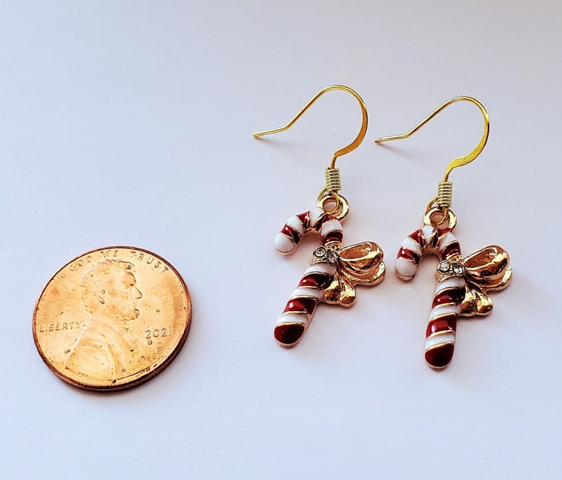 14k Gold Plated Candy Cane Drop Dangle Christmas Jewelry