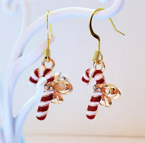 14k Gold Plated Candy Cane Drop Dangle Christmas Jewelry by Ivy's intimates