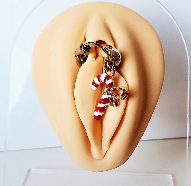 Candy Cane Christmas Lips Jewelry Red White Clip On No Piercing