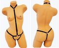 Sexy Red Or Black Crotchless Thong Body Suit Harness With Silver Rings