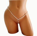Hand Beaded Pearl Thong Lingerie Crotchless Cutout Panty