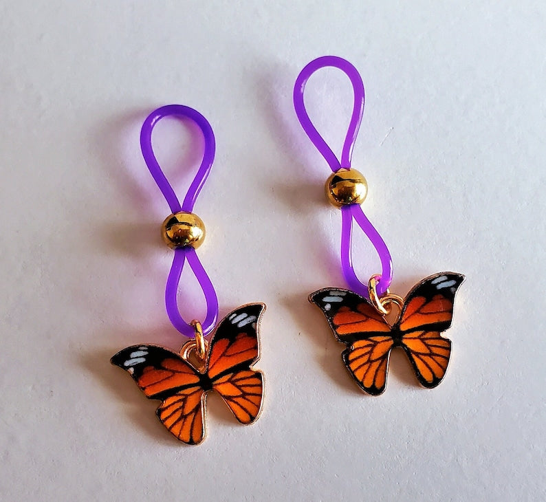 Butterfly Nipple Nooses Fake Piercings For Women With Gold Beads