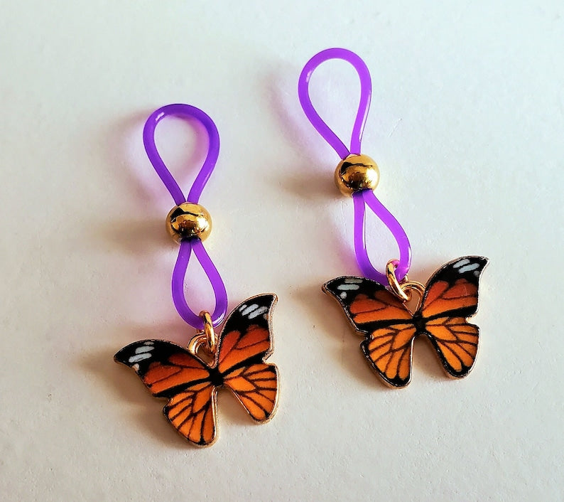 Butterfly Nipple Nooses Fake Piercings For Women With Gold Beads