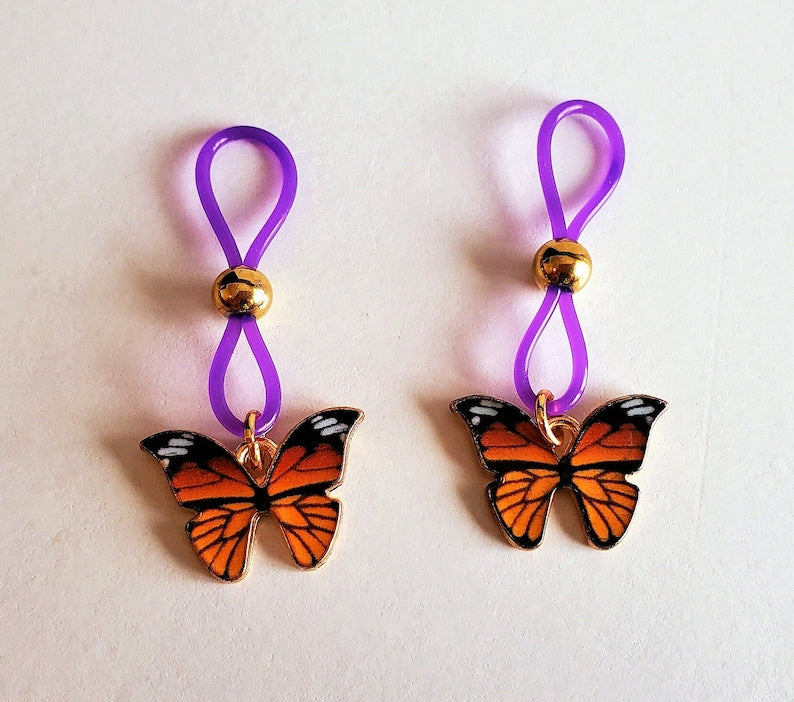 Butterfly Nipple Nooses Fake Piercings For Women With Gold Beads