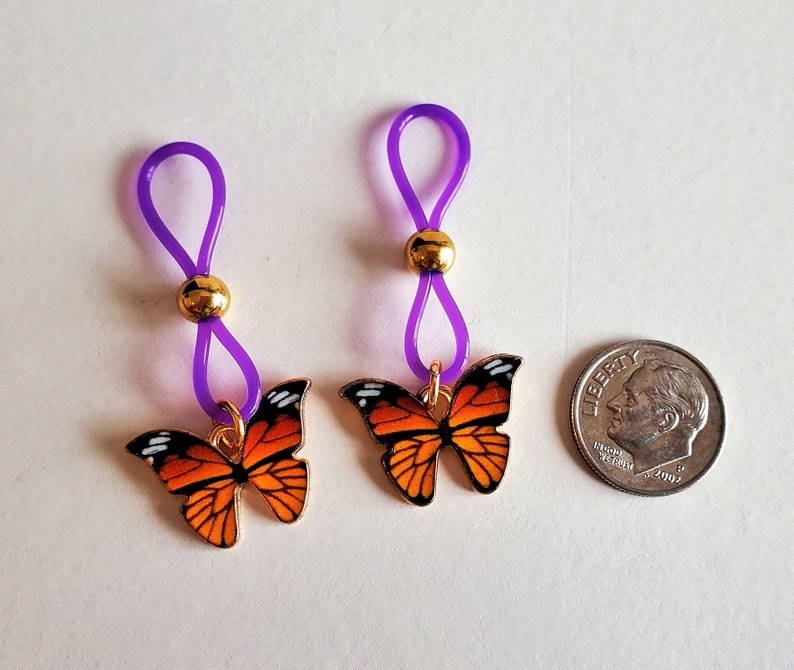 Butterfly Nipple Nooses Fake Piercings For Women With Gold Beads