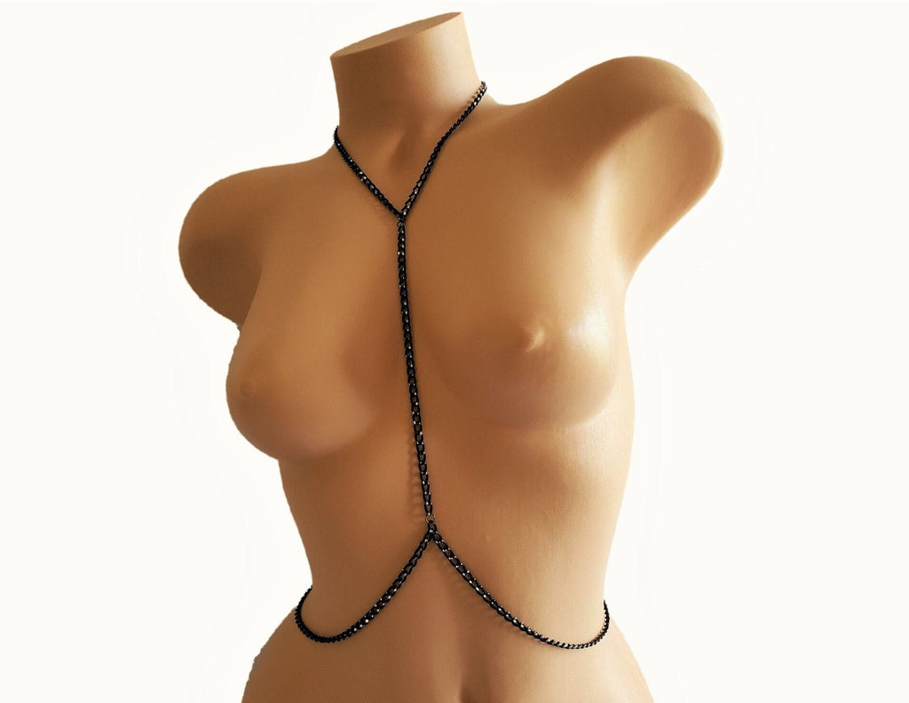 Sexy Black Aluminum Body Chain Jewelry Halter Lingerie Accessory