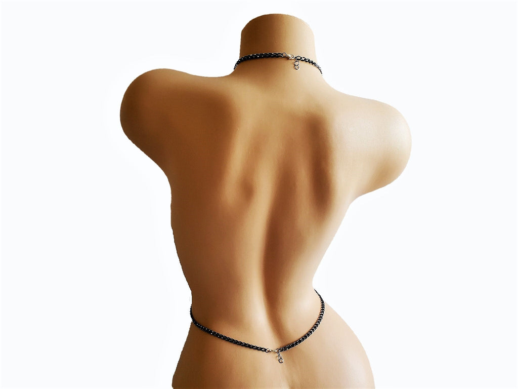 Sexy Black Aluminum Body Chain Jewelry Halter Lingerie Accessory