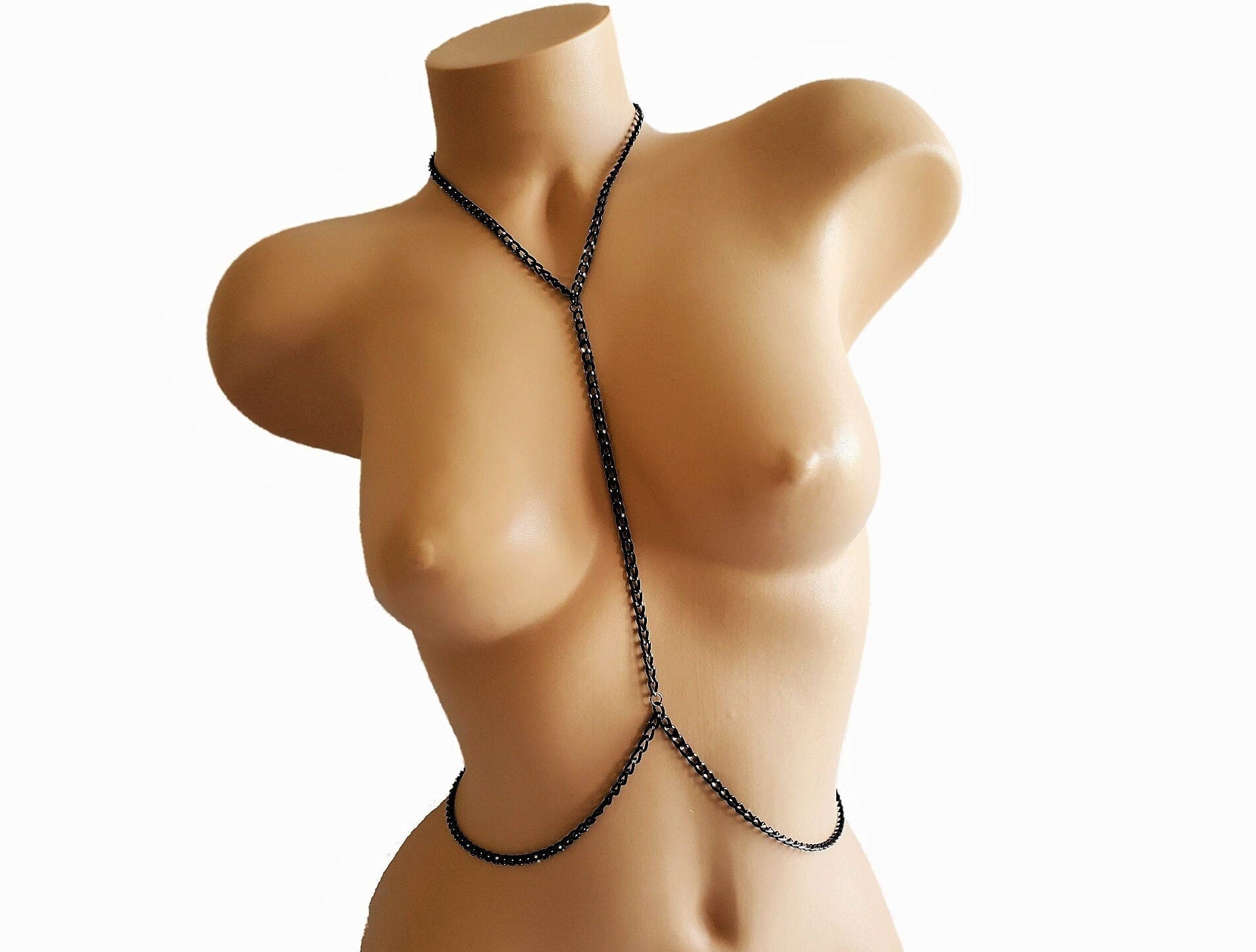 Sexy Black Aluminum Body Chain Jewelry Halter Lingerie Accessory