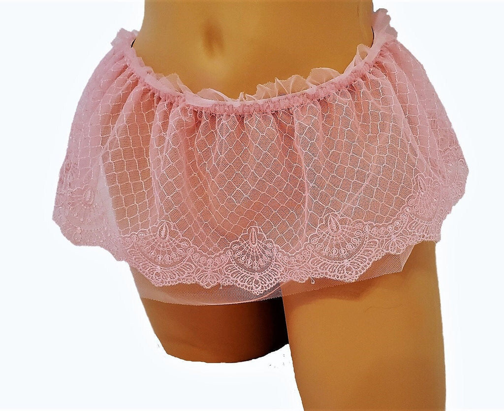 Pink Embroidered Lingerie Micro Mini Skirt With Ruffle Waist