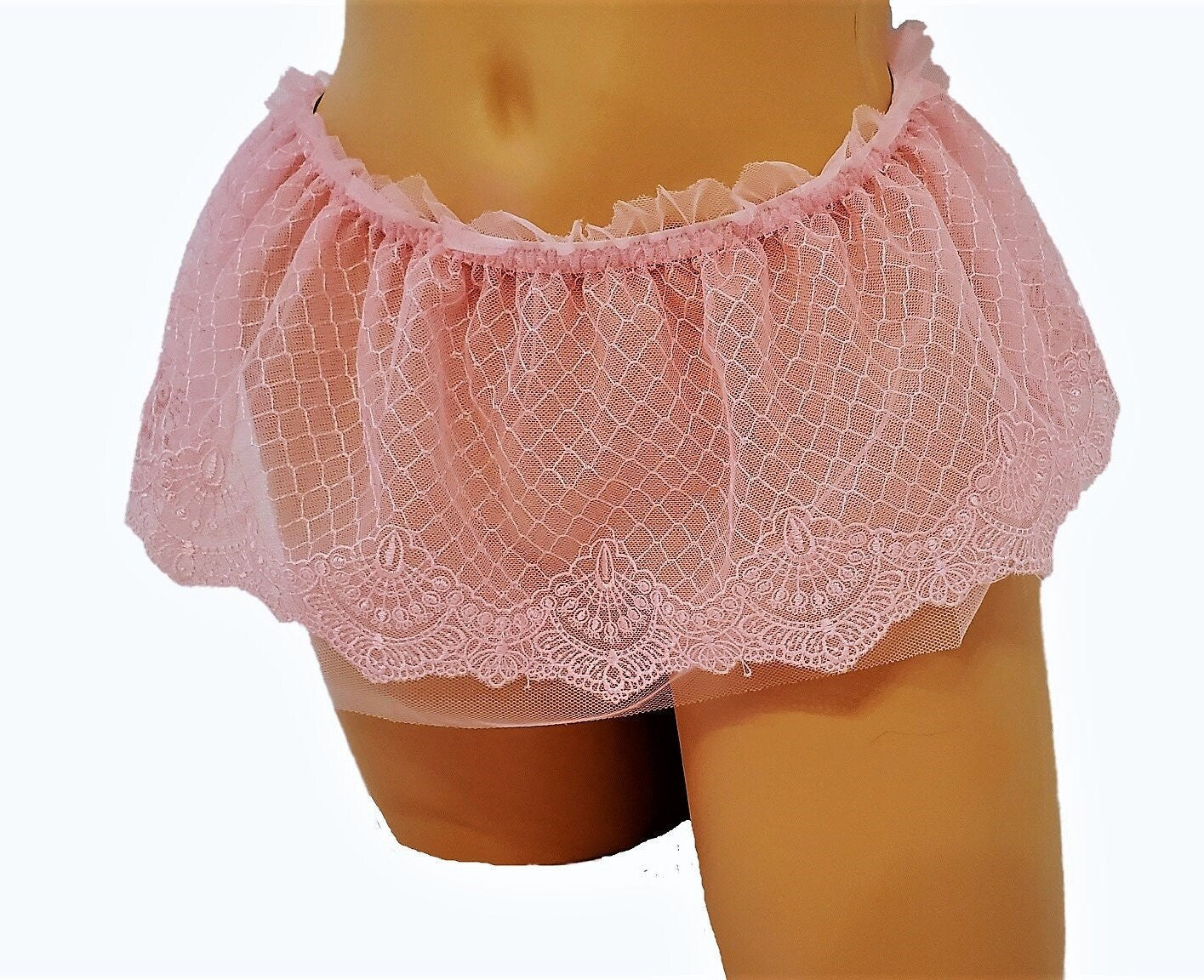 Pink Embroidered Lingerie Micro Mini Skirt With Ruffle Waist