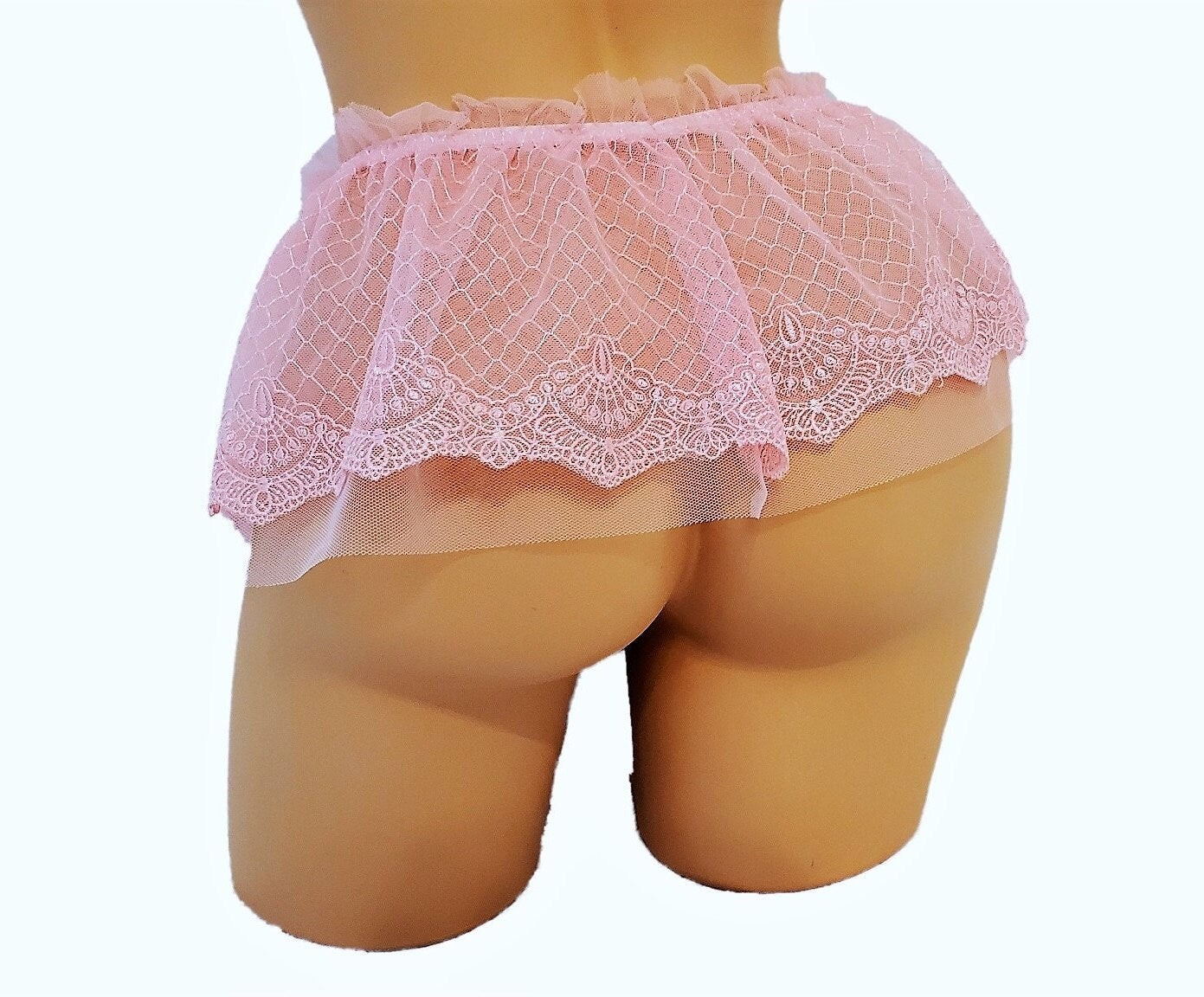 Pink Embroidered Lingerie Micro Mini Skirt With Ruffle Waist