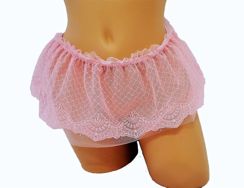 Pink Embroidered Lingerie Micro Mini Skirt With Ruffle Waist