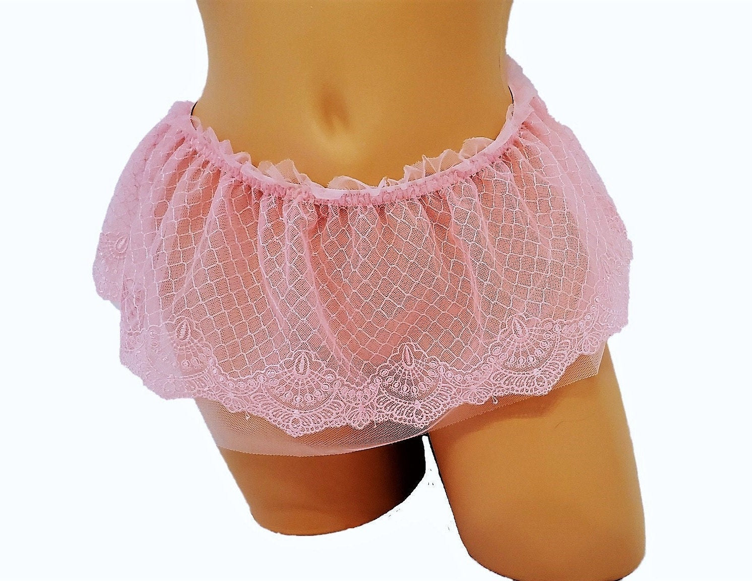 Pink Embroidered Lingerie Micro Mini Skirt With Ruffle Waist