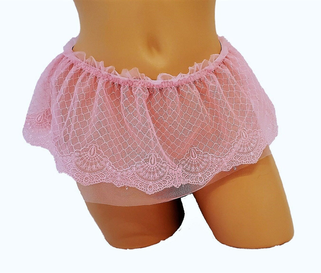 Pink Embroidered Lingerie Micro Mini Skirt With Ruffle Waist