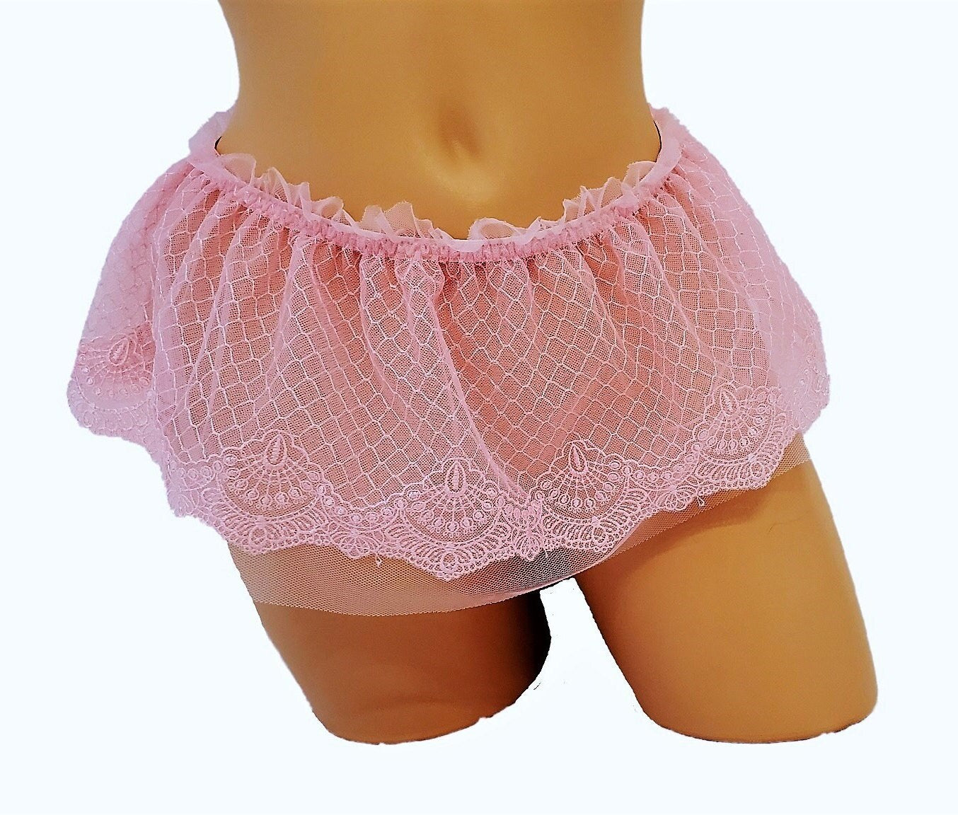 Pink Embroidered Lingerie Micro Mini Skirt With Ruffle Waist